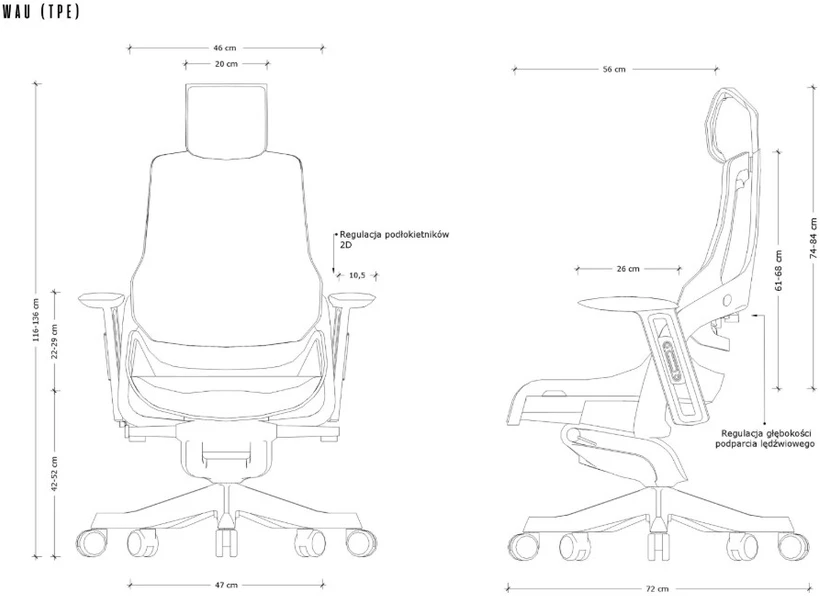 unique Wau TPE-8 office chair, pilkas/baltas elastomer