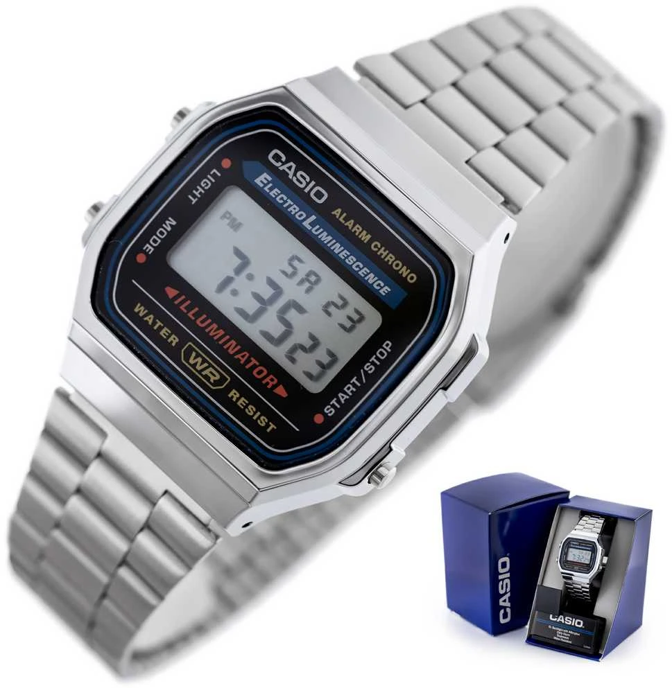 UNISEX CASIO A168WA-1W LAIKRODIS – VINTAGE + DĖŽUTĖ
