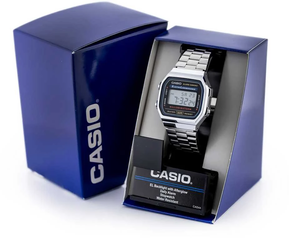 UNISEX CASIO A168WA-1W LAIKRODIS – VINTAGE + DĖŽUTĖ