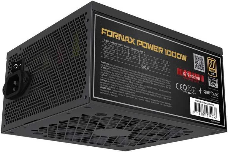 „Gembird CCC-PSUGOLD-1000W“ maitinimo blokas „Fornax Power 1000W“ aktyvus PFC 12 cm ventiliatorius 80+ aukso