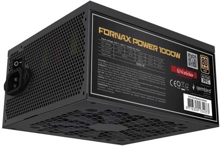 „Gembird CCC-PSUGOLD-750W“ maitinimo blokas „Fornax Power 750W“ aktyvus PFC 12 cm ventiliatorius 80+ aukso
