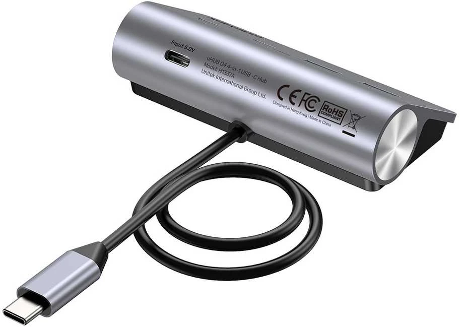 UNITEK H1337AGY01 sąsajos šakotuvas USB 3.2 Gen 1 (3.1 Gen 1) Type-C 5000 Mbit/s Pilkas