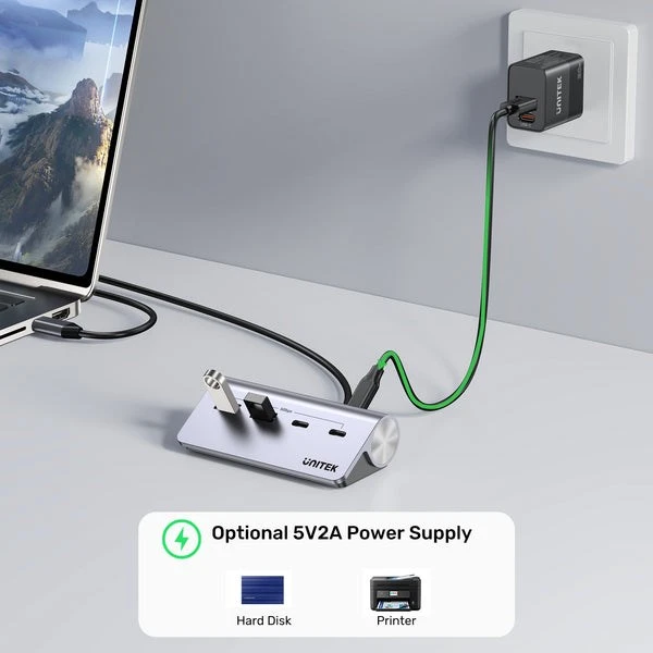 UNITEK H1337AGY01 sąsajos šakotuvas USB 3.2 Gen 1 (3.1 Gen 1) Type-C 5000 Mbit/s Pilkas