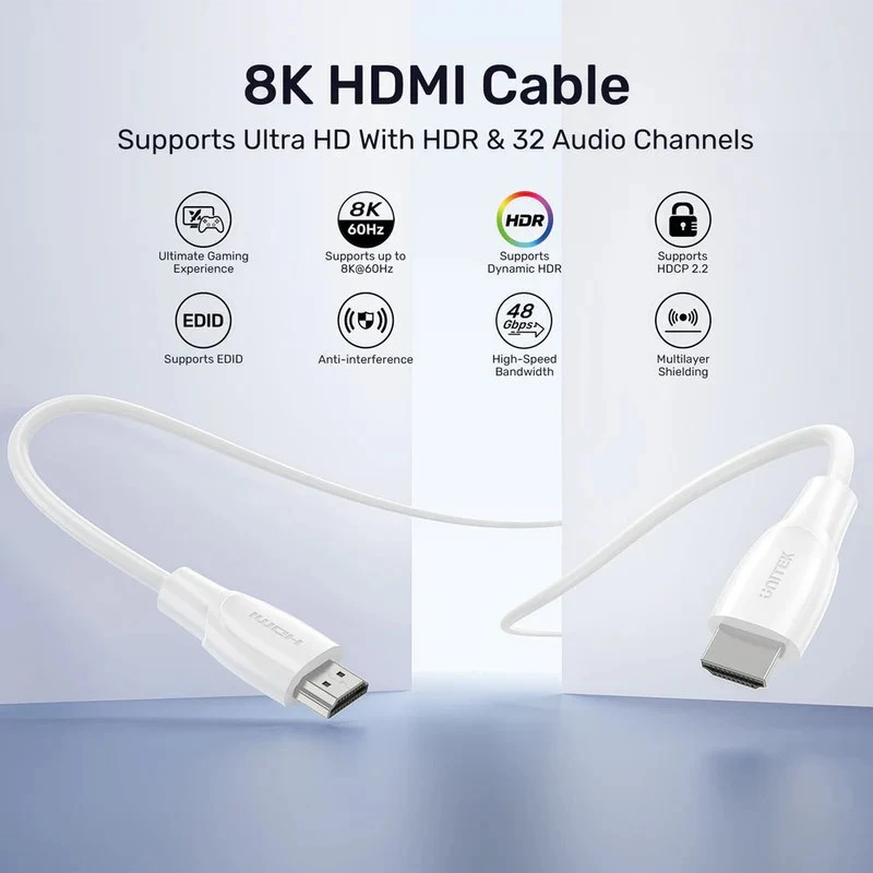 UNITEK HDMI 2.1 8K HDR kabelis, baltas, 1,5 m