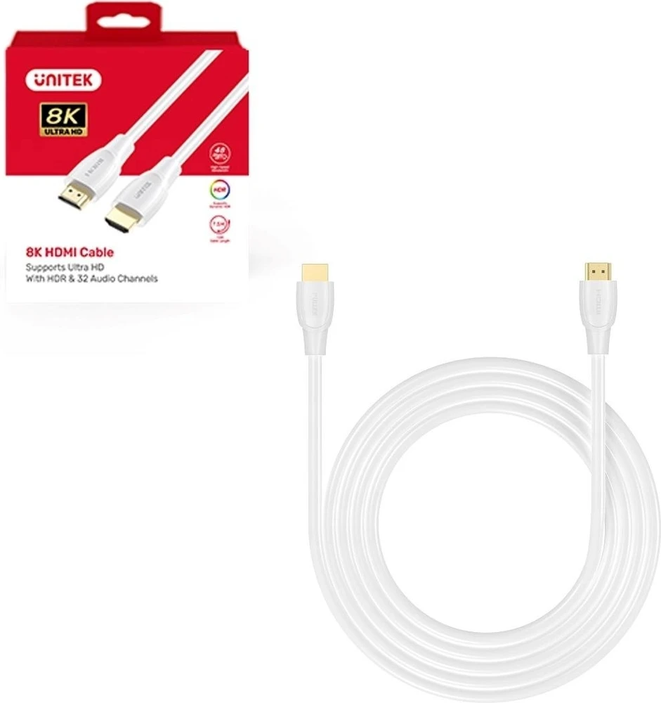 UNITEK HDMI 2.1 8K HDR kabelis, Baltas, 5m