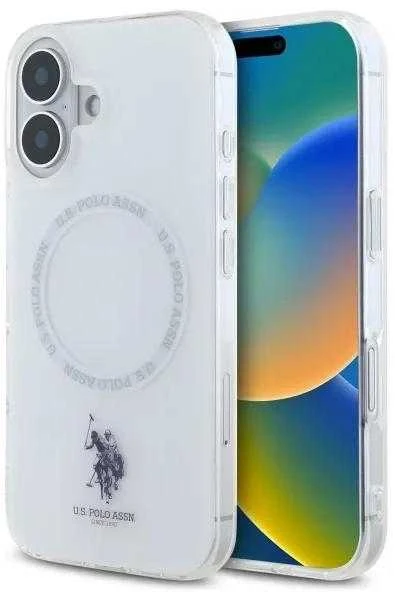 Dėklas „Us Polo Assn US Polo“ USHMP16SHOCLDPW „Apple iPhone 16 6.1“ baltos spalvos IML Ring MagSafe