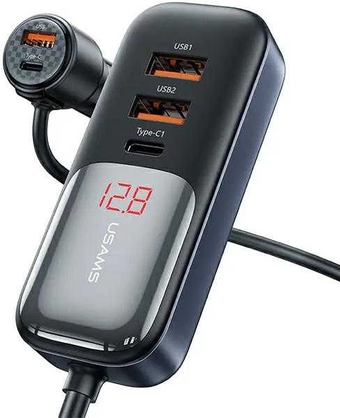 USAMS automobilinis įkroviklis C40 3xUSB+2xUSB-C 165WPD+QC Fast Charge juodas/juodas CC213CC01 (US-CC213)