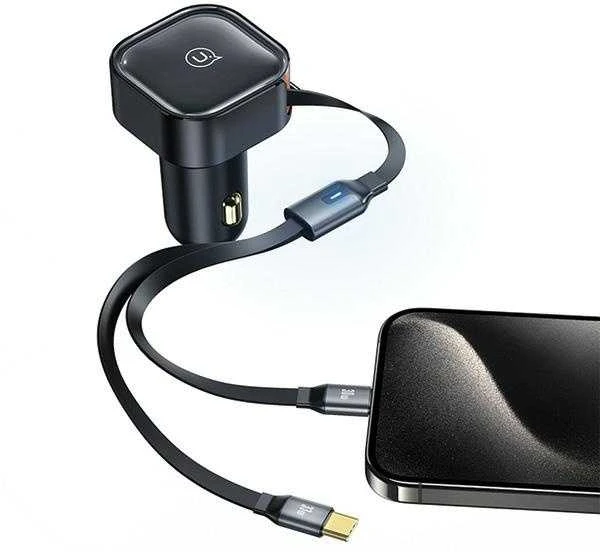 USAMS automobilinis įkroviklis with retractable cable 2xUSB-C C41 PD 30W Fast Charge juodas/juodas CC220CC01 (US-CC