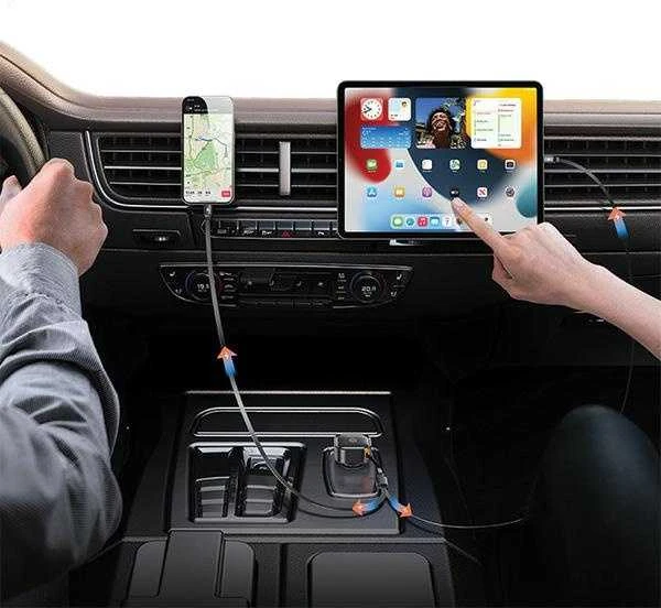 USAMS automobilinis įkroviklis with retractable cable 2xUSB-C C41 PD 30W Fast Charge juodas/juodas CC220CC01 (US-CC