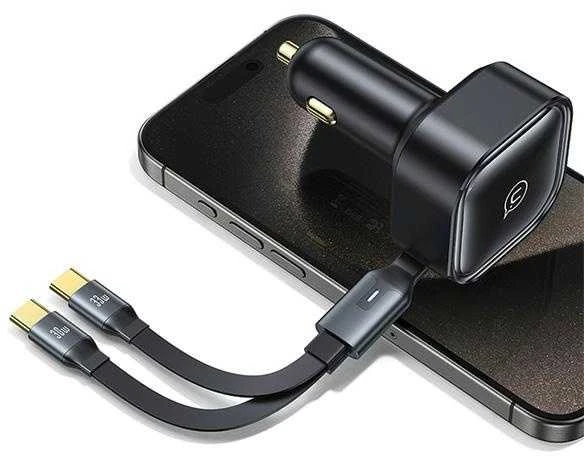 USAMS automobilinis įkroviklis with retractable cable 2xUSB-C C41 PD 30W Fast Charge juodas/juodas CC220CC01 (US-CC