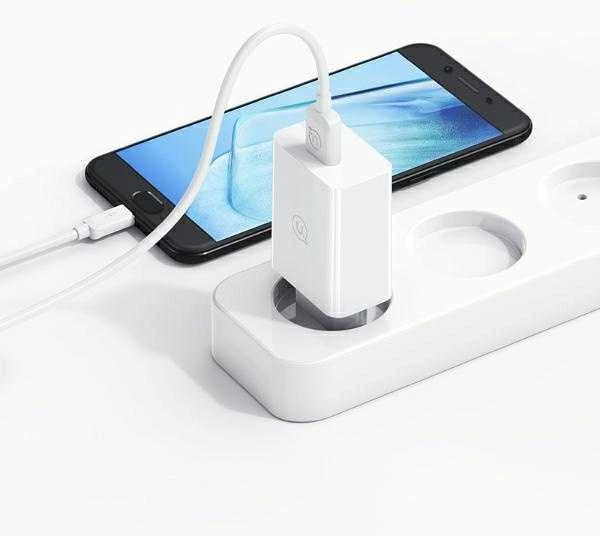 USAMS 18W Laidinis įkroviklis + USB-C/USB-A1m Fast Charging Cable baltos spalvos Series SC SCXLTZ02
