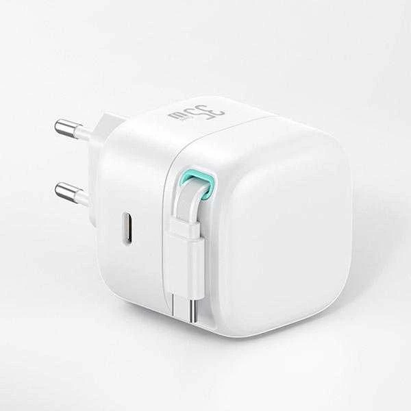 USAMS įkroviklis 1xUSB-C su ištraukiamu USB-C laidu (tik antgalis) PD+QC 35W Gan Fast Charging juodos spalvos