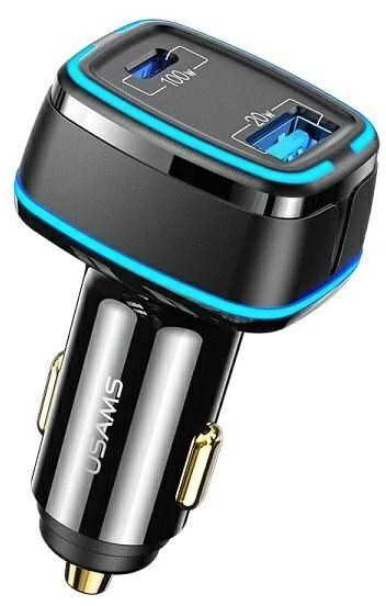 USAMS Laidinis įkroviklis 1xUSB-C+1xUSB T43 33W PD3.0 + QC3.0 + U63 cable USB-C to Lightning juodos spalvos USKT
