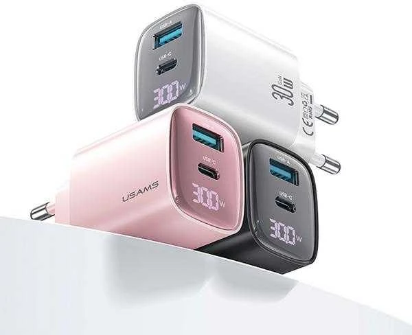 USAMS CC229 30W GaNUSB-C/USB-A greito įkrovimo XC serijos Baltas CC229TC02