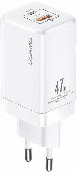 USAMS Tinklo įkroviklis T41 USB-C+USB GaN 47W PD+QC (only head) Fast Charging baltos spalvos CC137TC02 (US-CC137)