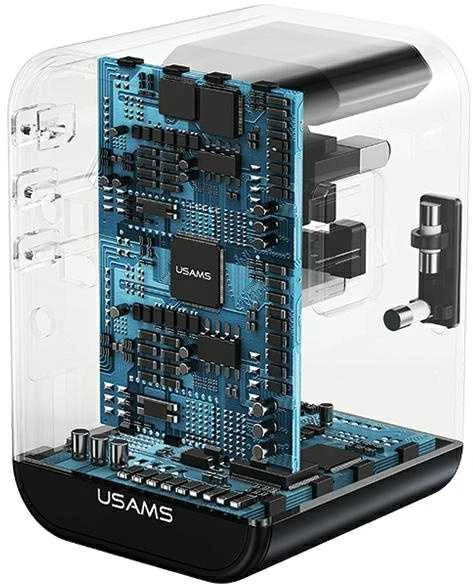 USAMS Adapteris network 1xUSB+2xUSB-C T62 65W4in1 US/AU/EU/UK juodas/juodas CC199TC01 (US-CC199) Univesa