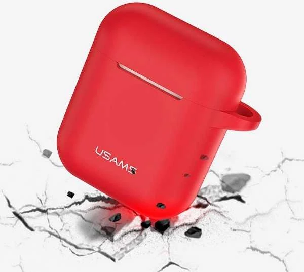 USAMS Dėklas apsauginis dėklas AirPods ausinėms, silikoninis, raudonas/raudonas BH423AP04 (US-BH423)