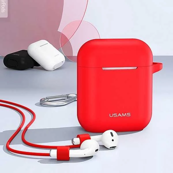 USAMS Dėklas apsauginis dėklas AirPods ausinėms, silikoninis, raudonas/raudonas BH423AP04 (US-BH423)
