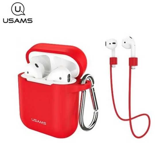 USAMS Dėklas apsauginis dėklas AirPods ausinėms, silikoninis, raudonas/raudonas BH423AP04 (US-BH423)