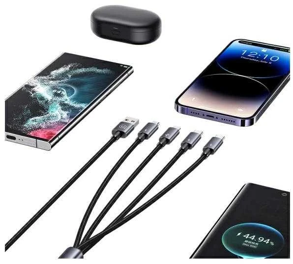 USAMS kabelis 4in1 2xUSB-C/Lightning/MicroUSB 15W 1.2m aliuminio lydinio duomenų kabelis Sufeng serijos SJ739US