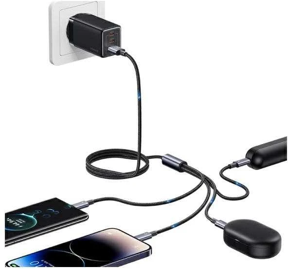 USAMS kabelis 4in1 2xUSB-C/Lightning/MicroUSB 15W 1.2m aliuminio lydinio duomenų kabelis Sufeng serijos SJ739US