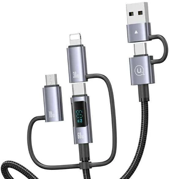 USAMS Kabelis 6w1 Fast charging 60W 2m Data Kabelis Digital Ekranas Alluminuim Alloy Seria Sufeng (SJ736)