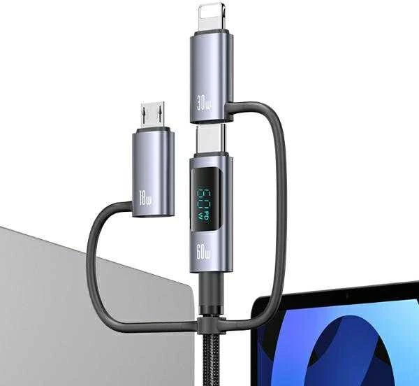 USAMS Kabelis 6w1 Fast charging 60W 2m Data Kabelis Digital Ekranas Alluminuim Alloy Seria Sufeng (SJ736)
