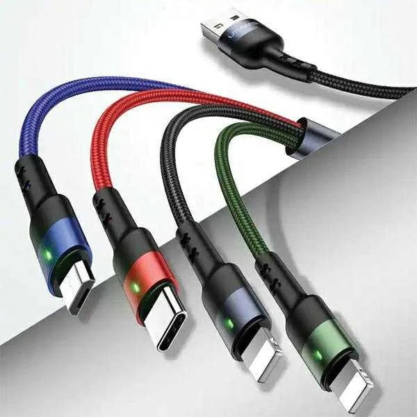 USAMS pintas kabelis U26 4in1 1.2m 2AFast Charge (2xLightning/microUSB/USB-C) SJ317USB01 (US-SJ317)