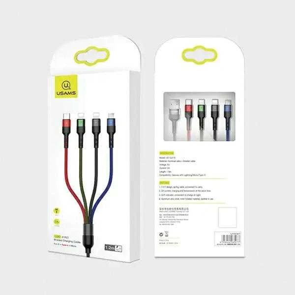 USAMS pintas kabelis U26 4in1 1.2m 2AFast Charge (2xLightning/microUSB/USB-C) SJ317USB01 (US-SJ317)