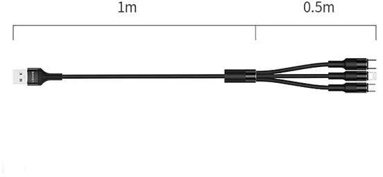 USAMS Braided U5 3-in-1 Kabelis 1.5m 2A juodos spalvos (Lightning/microUSB/USB-C) SJ2193IN101 (US-SJ219)
