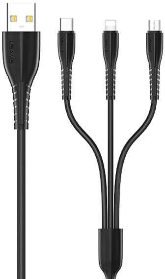 USAMS Kabelis U69 3in1 1m juodos spalvos (lightning/microUSB/USB-C) SJ508USB01 (US-SJ508)