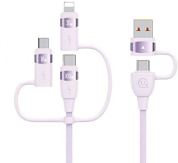 USAMS Kabelis U85 2xUSB-C/USB/Micro-USB/Lightning 6in1 2m 100W PD Fast Charge violetinė SJ646USB