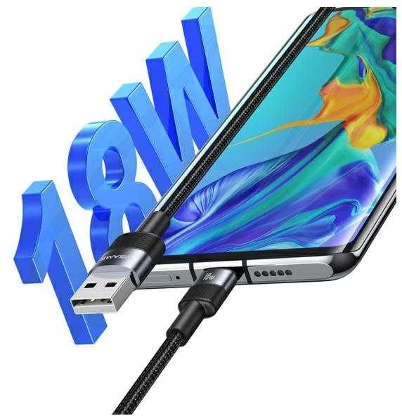 USAMS USB-A į USB-C kabelis 3A 1.2m aliuminio lydinio duomenų kabelis SY Series SJ718USB01 (US-SJ718)