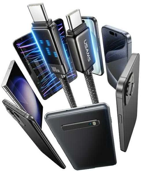 USAMS USB-C į USB-C kabelis 100W 1.2m cinko lydinio greito įkrovimo duomenų kabelis Meteor serijos SJ744USB0