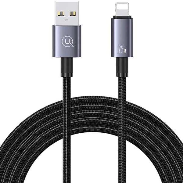 USAMS USB laidas į „Lightning“ 2.4A 1.2m, greito įkrovimo, plienas/juodas SJ667USB01 (US-SJ667)