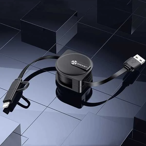 USAMS Kabelis zwijany U1 2w1 1m juoda/juodas (lightning/microUSB) SJ192USB01 (US-SJ192)