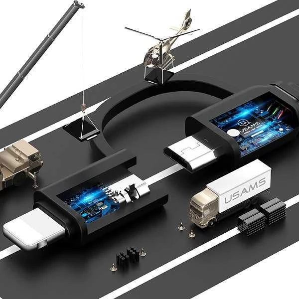 USAMS Kabelis zwijany U1 2w1 1m juoda/juodas (lightning/microUSB) SJ192USB01 (US-SJ192)