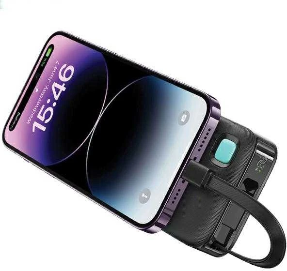 USAMS nešiojama baterija su ištraukiamu laidu, „Lightning“ 10000 mAh PD 20W, greito įkrovimo, XY serijos, juodos spalvos