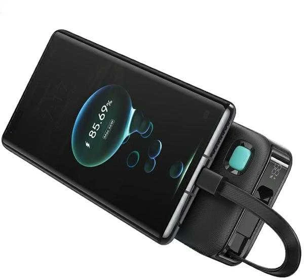 USAMS nešiojama baterija su ištraukiamu USB-C laidu, ištraukiama, 10000mAh PD 20W, greito įkrovimo, XY serijos, violetinės spalvos