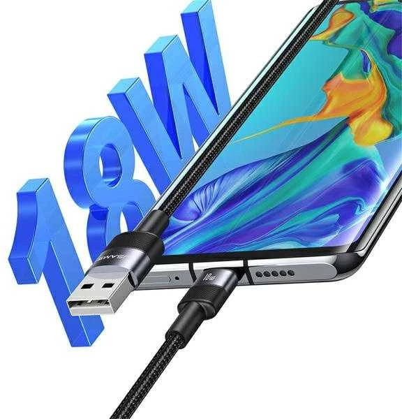 USAMS SET Kabelis USB į USB-C 3A 1.2m Greito įkrovimo plienas/tamsus 30 vnt SJ718ZJ01 (US-SJ718)