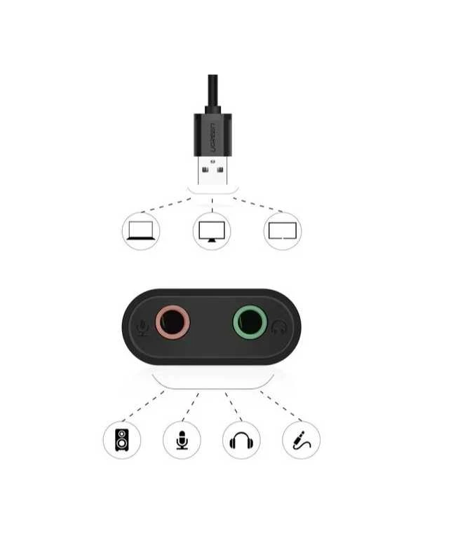 Išorinis USB garso adapteris UGREEN 15cm - Juoda