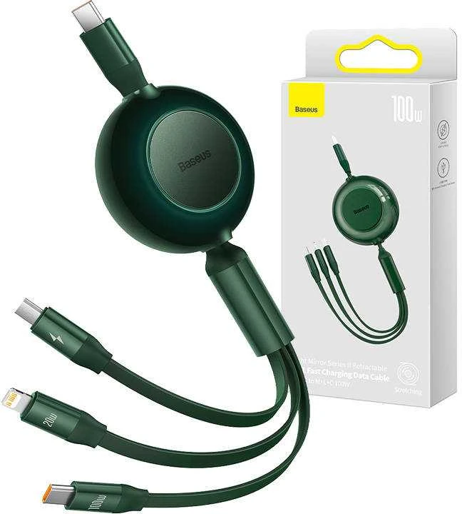 Baseus Bright Mirror 4 USB-C 3-in-1 kabelis skirtas micro USB - USB-C - Lightning 100W 3.5A 1.1m – Žalias