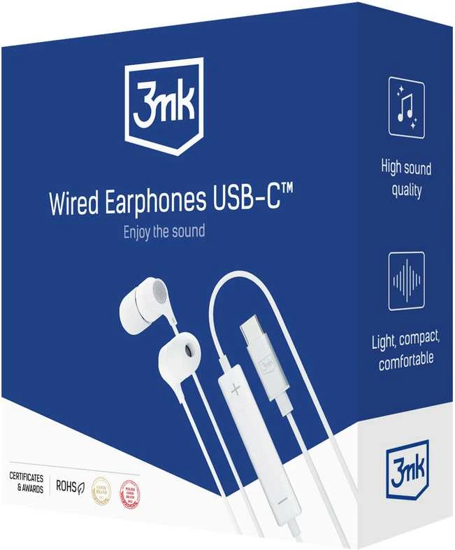 Ausinės 3mk su laidu Earphones USB-C baltos