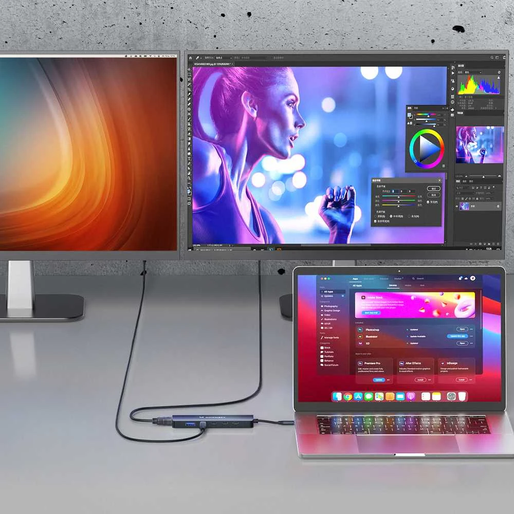USB-C 6 viename šakotuvas Wozinsky WHBC10Y4S daugiafunkcis, aliuminio, su 25 cm laidu · pilkas