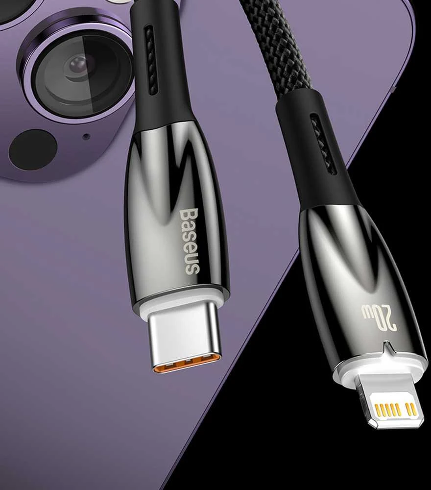 USB-C laidas, skirtas Lightning Baseus Glimmer Series, 20W, 2m (juodas)