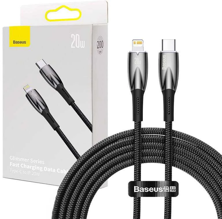 USB-C laidas, skirtas Lightning Baseus Glimmer Series, 20W, 2m (juodas)