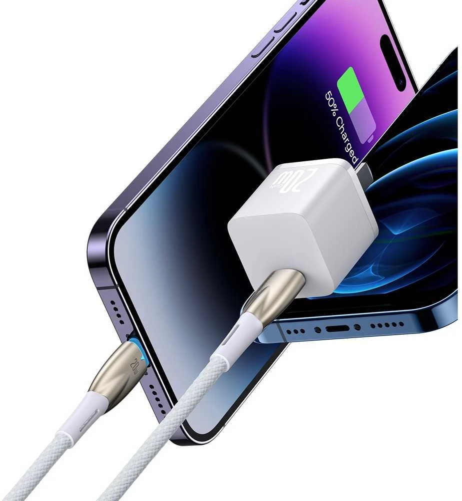 USB-C laidas, skirtas Lightning Baseus Glimmer Series, 20W, 1m (baltas)