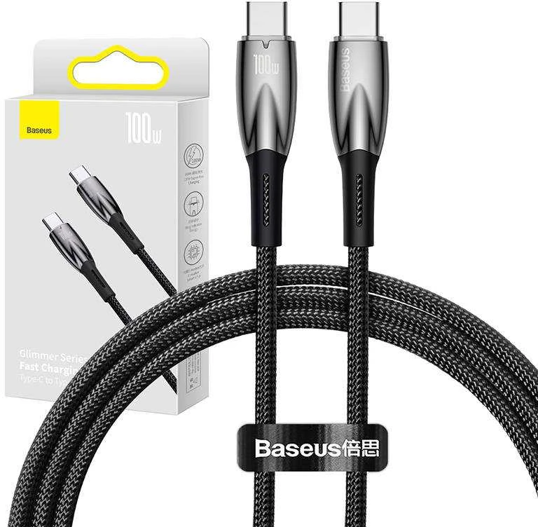 Baseus Glimmer USB-C – USB-C įkroviklis, 100W, 1m (fekete)