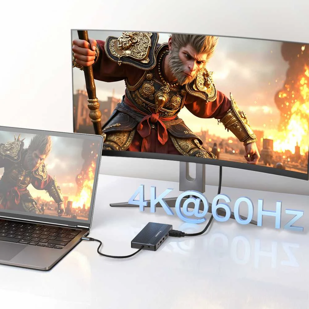 USB-C šakotuvas 14-in-1 Wozinsky WDS03Y5S daugiafunkcis, aliuminis, 3 monitoriams, su 15 cm laidu – pilkas