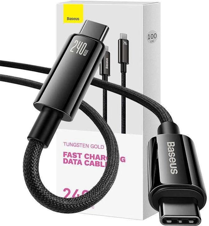 USB-C į USB-C laidas Baseus Tungsten Gold 240W 1m - juodas
